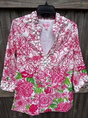 Lilly Pulitzer size 8 bead accent cotton & silk top!!